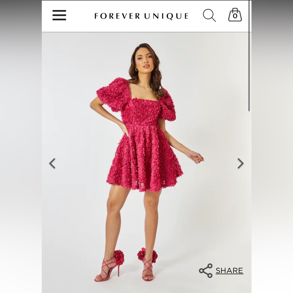 Pink textured puff sleeve mini dress